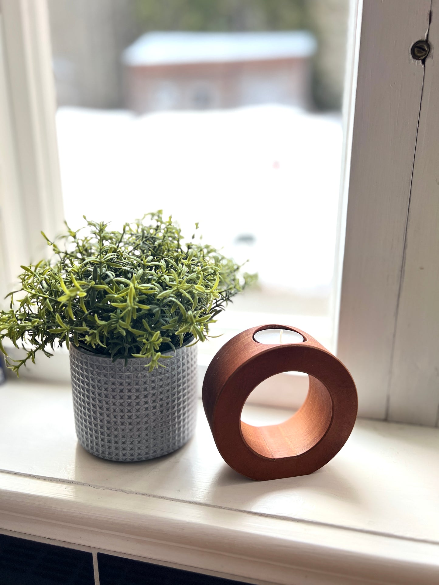 Handcrafted Wooden 3D-Printed Tealight Holder – Minimalist Candle Holder – Mahogany or Natural Birch Finish