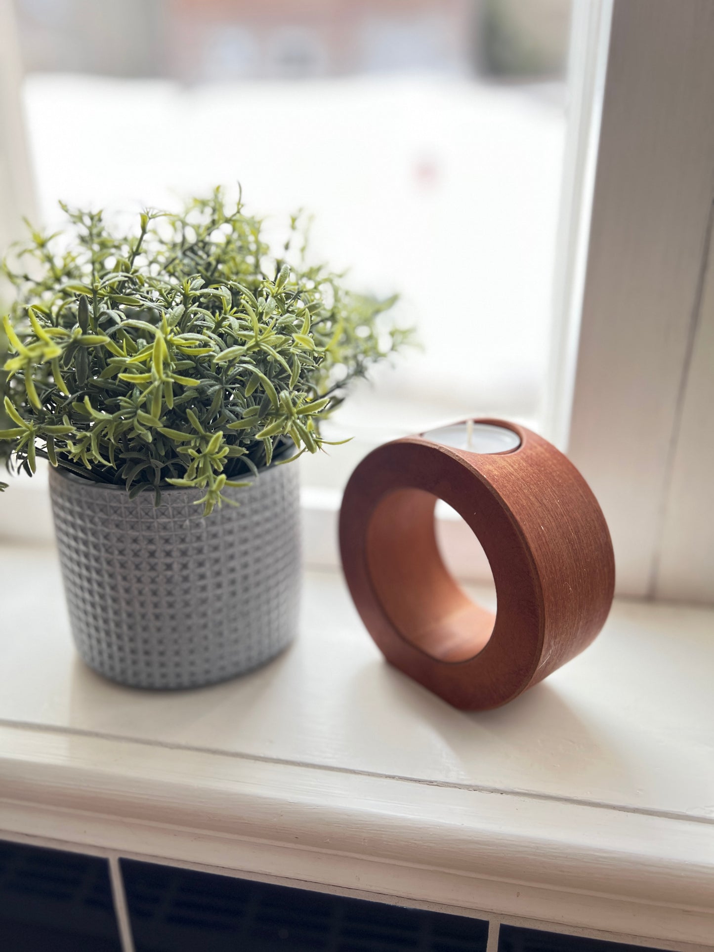 Handcrafted Wooden 3D-Printed Tealight Holder – Minimalist Candle Holder – Mahogany or Natural Birch Finish