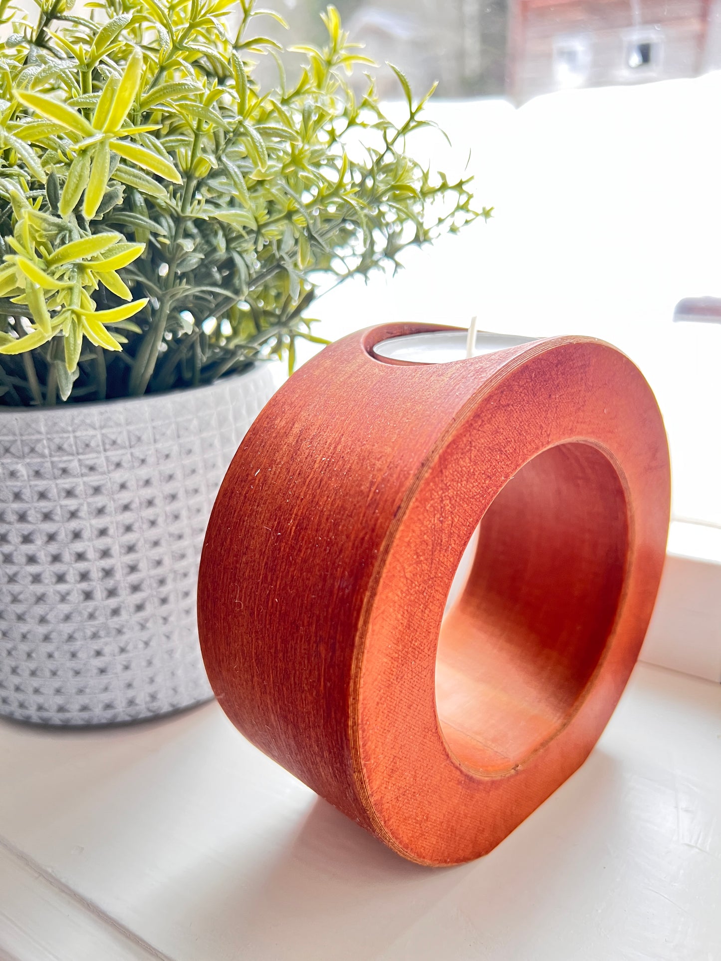 Handcrafted Wooden 3D-Printed Tealight Holder – Minimalist Candle Holder – Mahogany or Natural Birch Finish