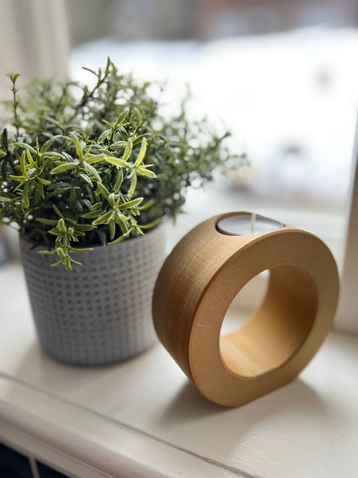 Handcrafted Wooden 3D-Printed Tealight Holder – Minimalist Candle Holder – Mahogany or Natural Birch Finish