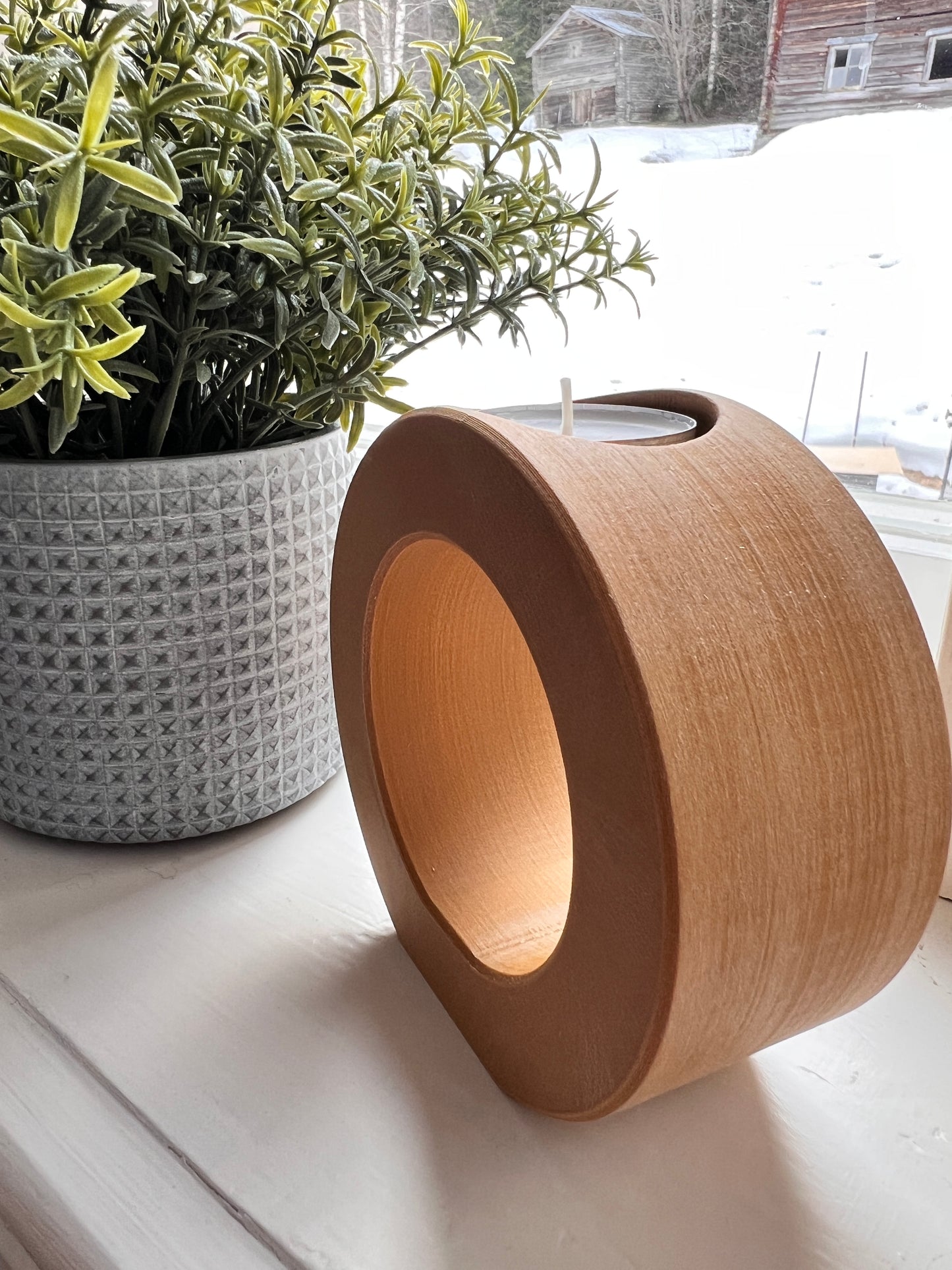 Handcrafted Wooden 3D-Printed Tealight Holder – Minimalist Candle Holder – Mahogany or Natural Birch Finish