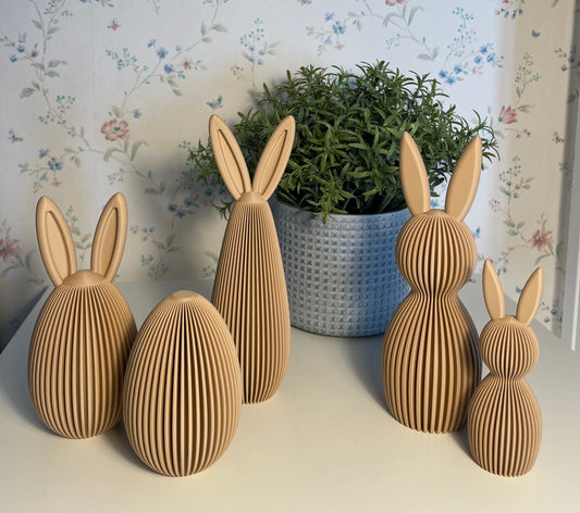 Minimalist Easter Decoration Set – 3D-Printed Bunnies and Eggs – Elegant Scandinavian Home Decor