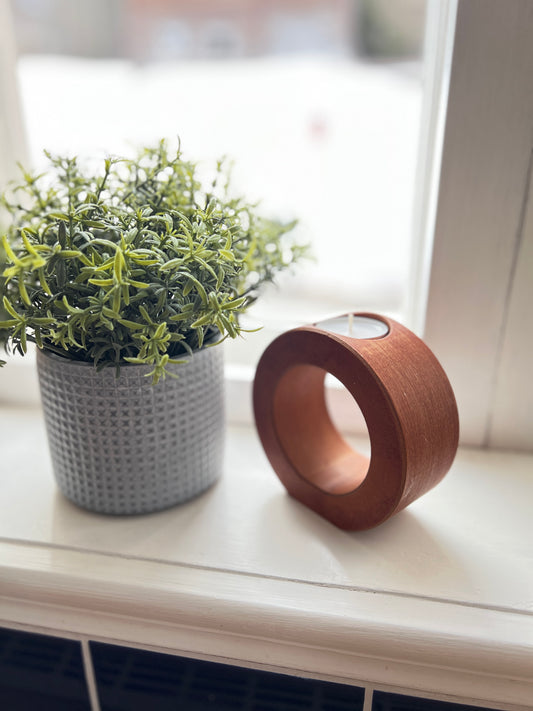Handcrafted Wooden 3D-Printed Tealight Holder – Minimalist Candle Holder – Mahogany or Natural Birch Finish